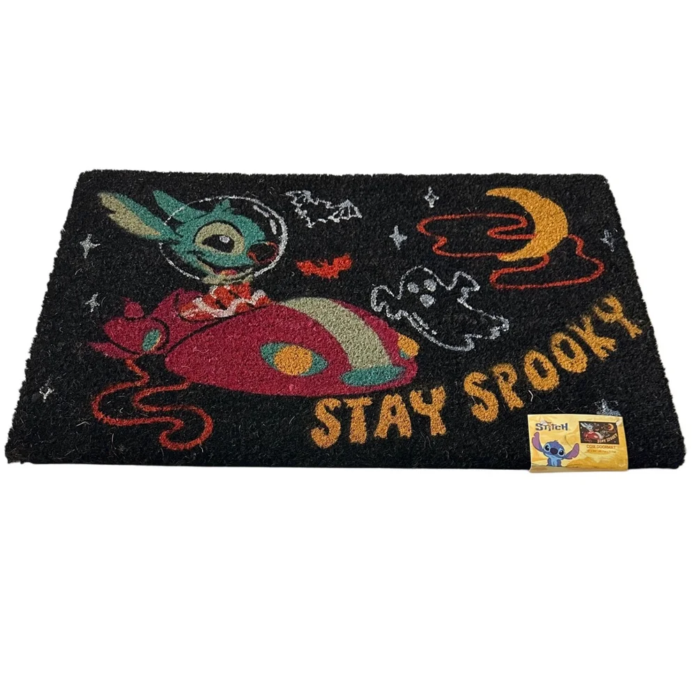 Disney Stitch Halloween Spooky Coir Door Mat 18x28 Black Yellow Red One Size